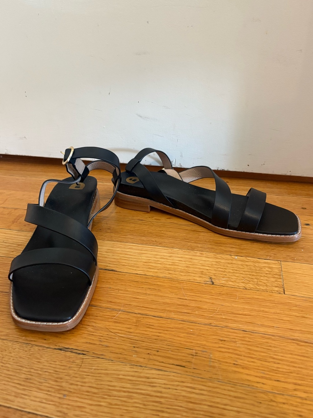 Bared Footwear Black Leather Crisscross Ankle Strap Sandals
